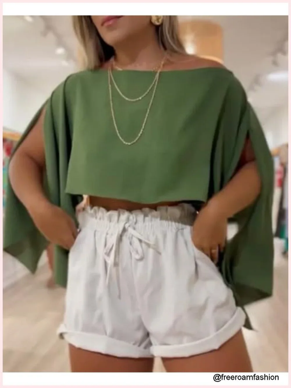 Off Shoulder Top Batwing Slit Sleeve Blouse with Bandeau 2-Piece Set Flowy